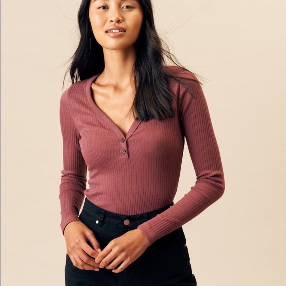 Ribbed Henley, in rose, XS